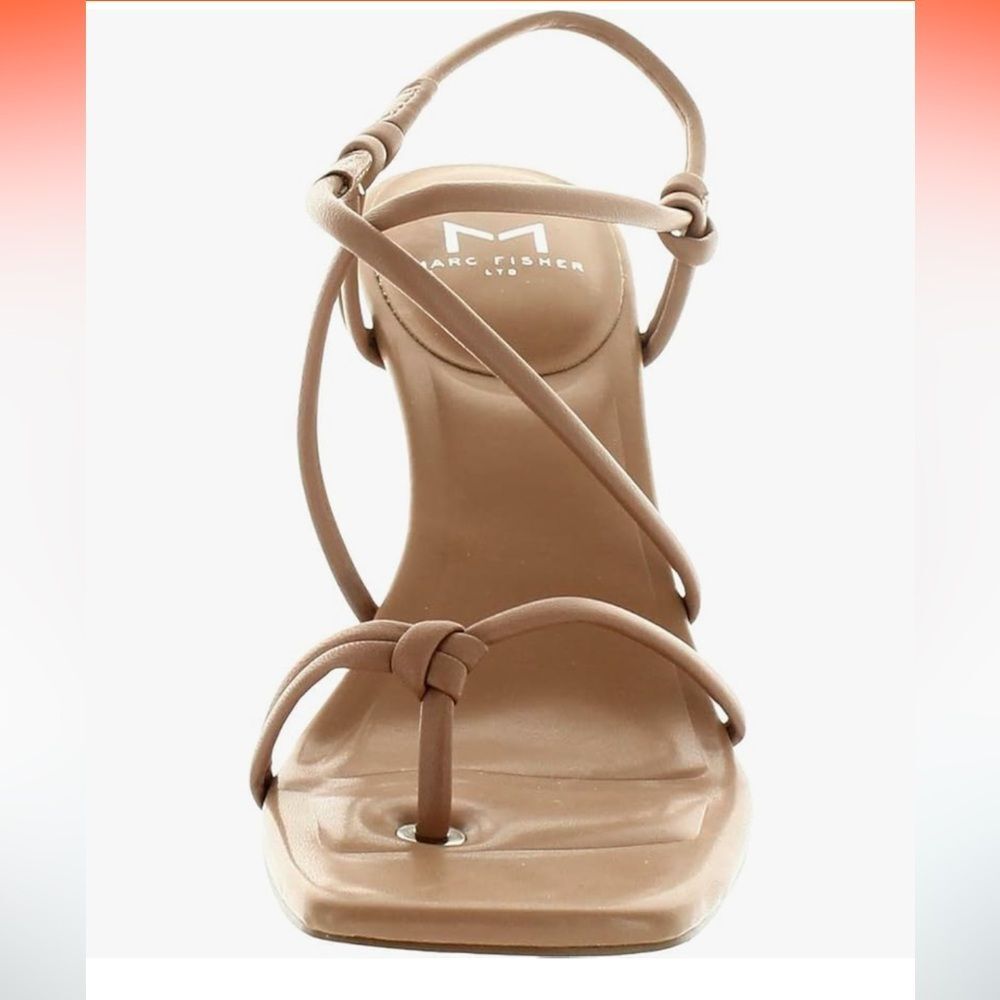 Marc Fisher LTD Womens Gadella Leather Thong Heels Nude Tan NWT Size 9.5